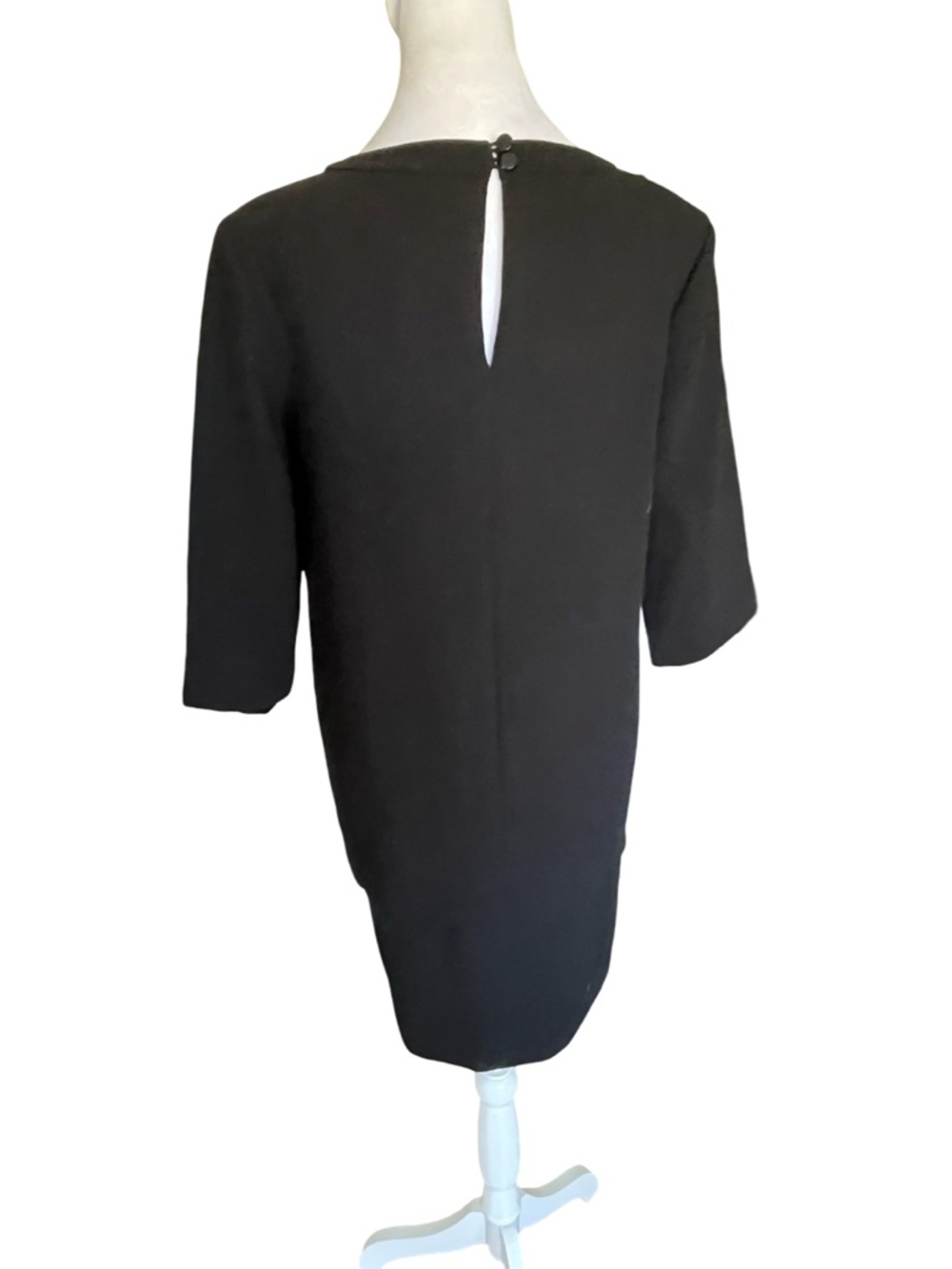 Kate Spade Black Scallop Hem Shift Dress 3/4 Sleeve LBD Minimalist Size 4 - Picture 8 of 13
